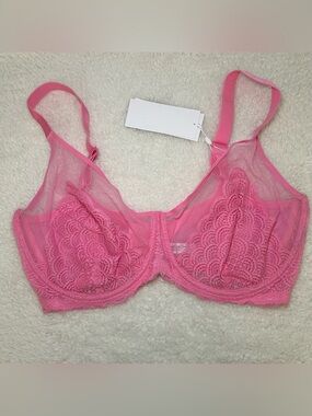 HSIA Pink Mermaid Scales Lace Unlined Bra 38I NEW